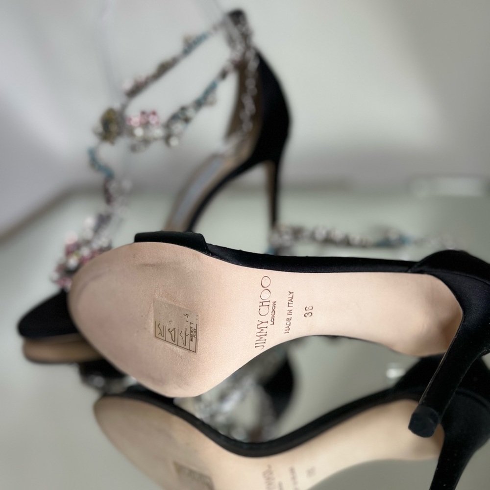 New JIMMY CHOO Reign 100 Satin Sandals With Camellia Mix Anklet $4,495 36 - Picture 14 of 16